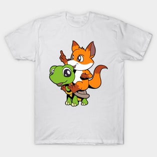 Cartoon - cute fox sitting on turtle T-Shirt